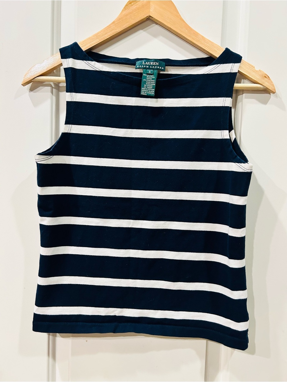 Lauren Ralph Lauren Navy and White Striped Sleeveless Tank Top